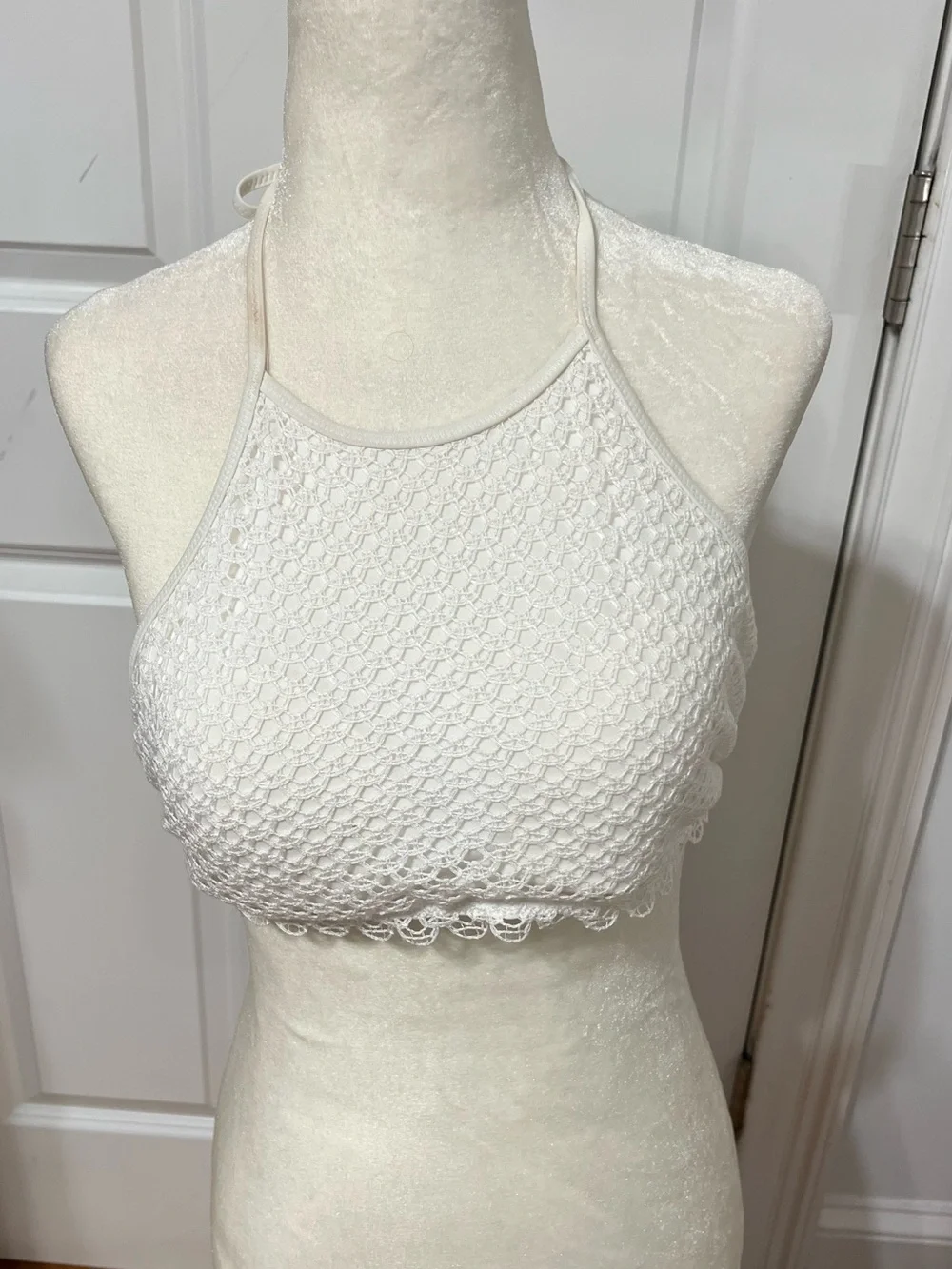 H&M White Crochet Halter Bikini Top